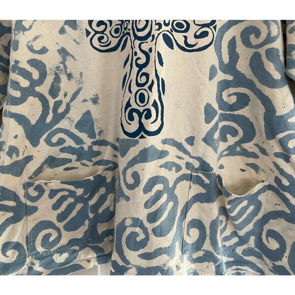 Handmade Scroll Blue Cross Dyed silk-screen Tunic L/XL - Picture 3 of 8
